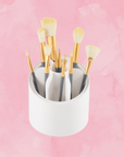 Detailed zoom view of 360° Makeup Brush Spin Holder showing the rotating mechanism and brush compartments.