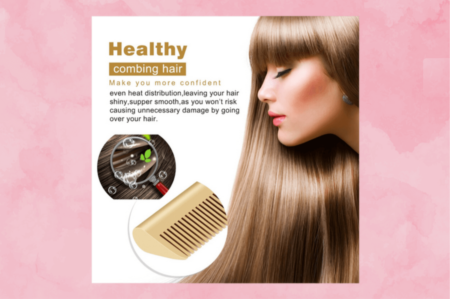 Close-up of shiny, healthy hair after using the QuickStyle Hot Comb, showing its ability to smooth and protect hair.