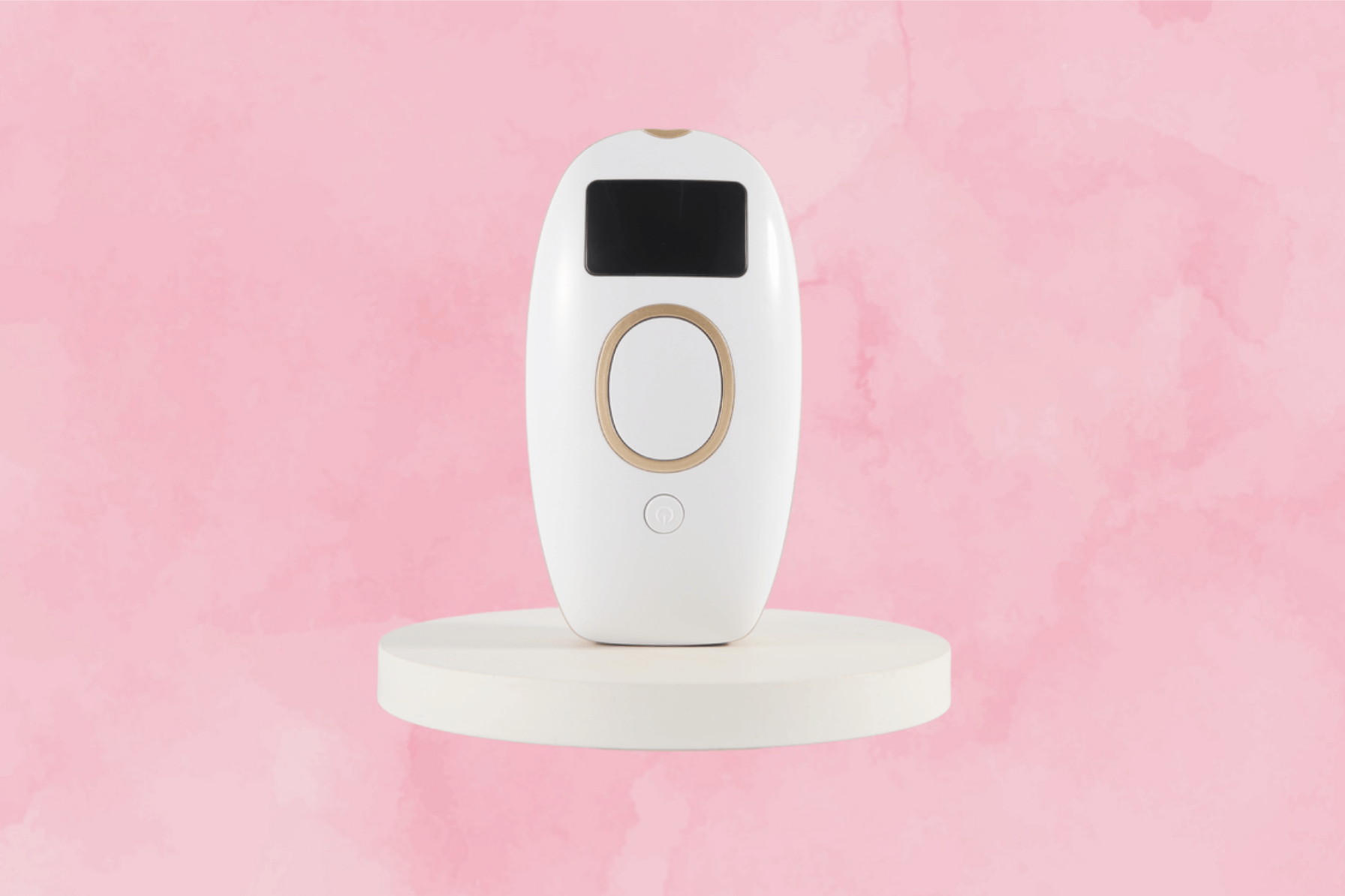 Close-up of the BellaSoft IPL Hair Removal device in white color, featuring a clear LED screen and smooth design.