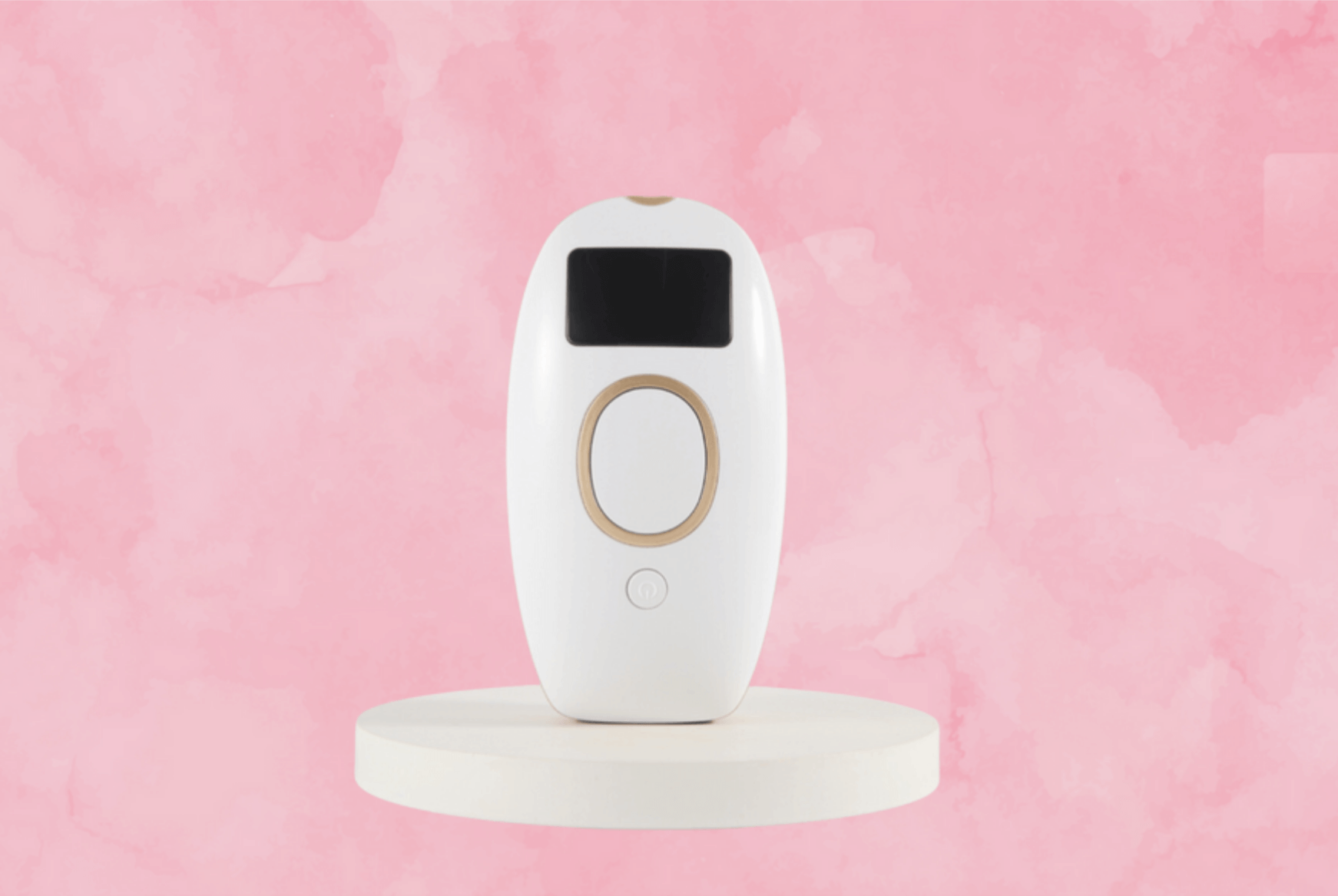 Close-up of the BellaSoft IPL Hair Removal device in white color, featuring a clear LED screen and smooth design.